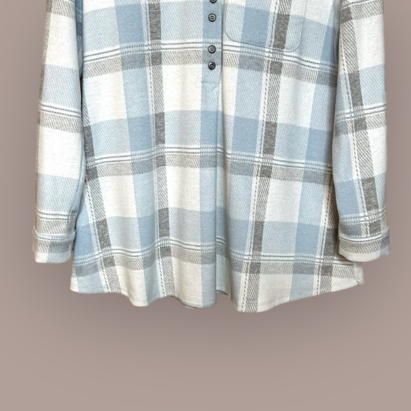 Soft Surroundings Mad About Plaid Cozy Soft Top Roll Up Sleeves Blue Small Tunic - Picture 5 of 13